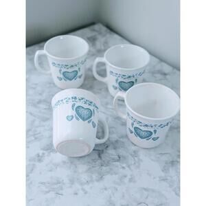 Vintage Corning Ware Blue Hearts Mugs Coffee Cups Vtg Cottage Core Farmhouse